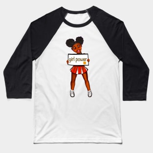 Girl power black anime girl cheerleader with Afro hair in puffs, dimples, brown eyes and dark brown skin side profile. Hair love ! Baseball T-Shirt
